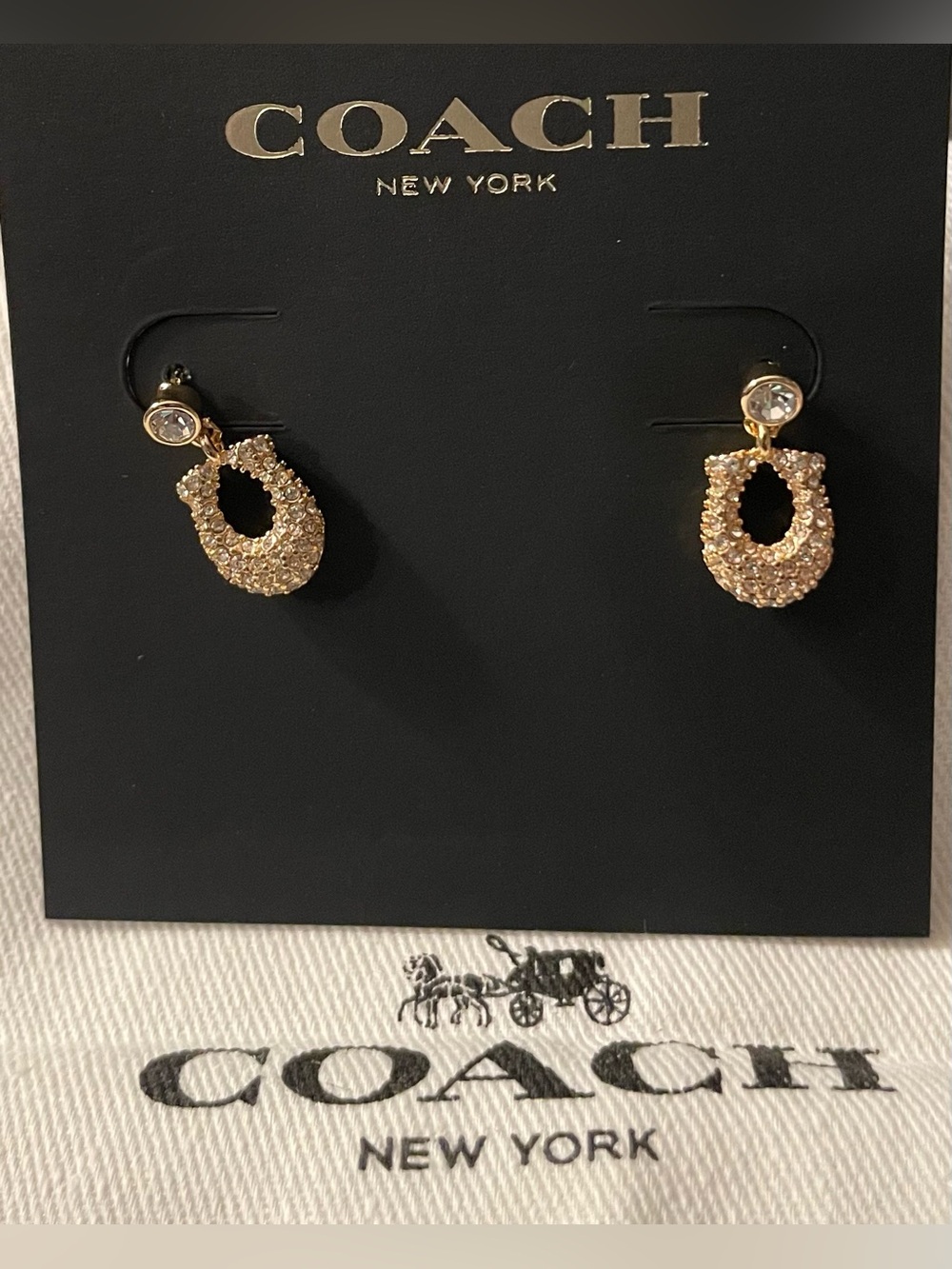Coach Gold Crystal Pave Loop Drop Earrings